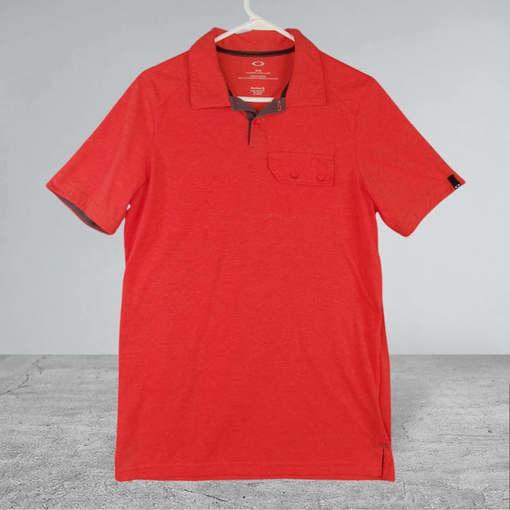 Oakley Polo 1/4 Button Short Sleeve Buckle Peach Color Men Size M PIT TO PIT 21